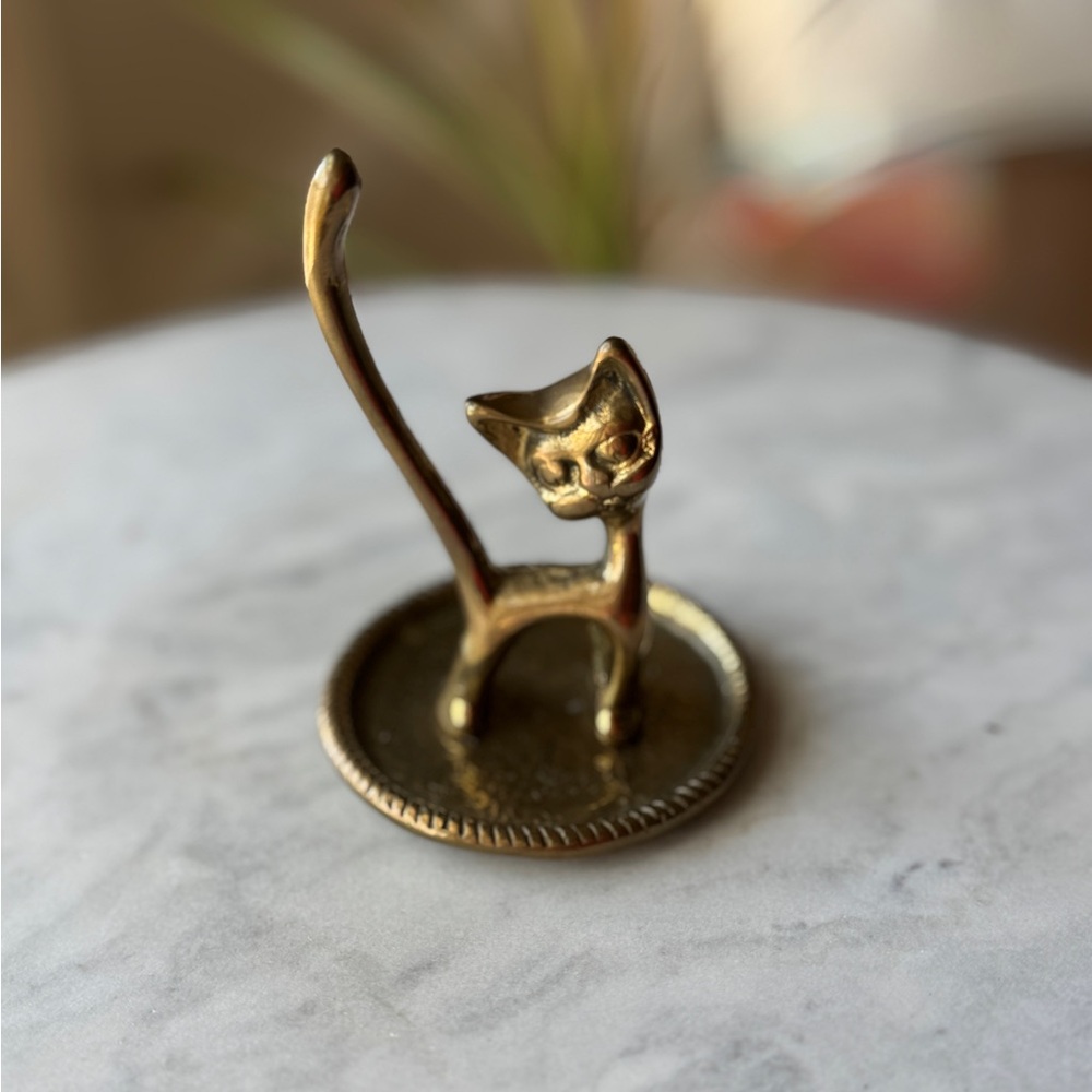 Vintage Brass Cat Ring Holder